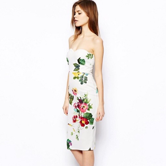ASOS White Floral Bandeau Dress NWOT - Picture 2 of 4